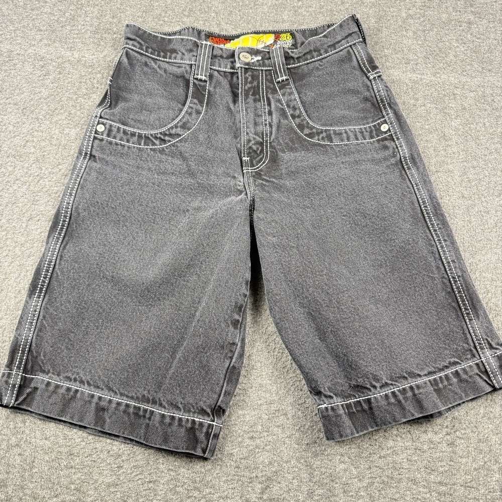 JNCO Twin Cannon Denim Shorts Black 28" Streetwear Baggy Barrel Caliber Jorts